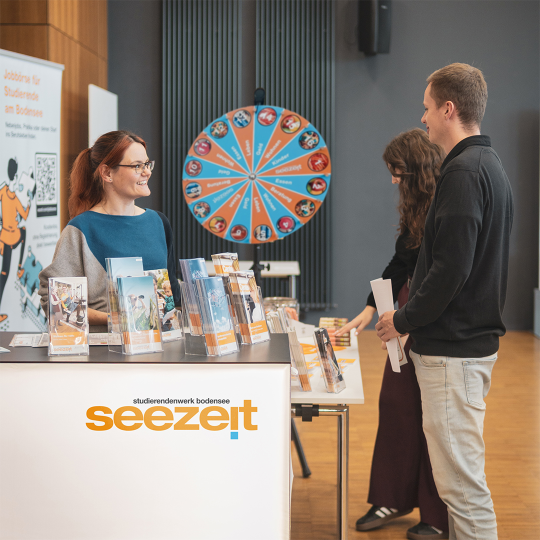 Semester welcome information stand with wheel of fortune