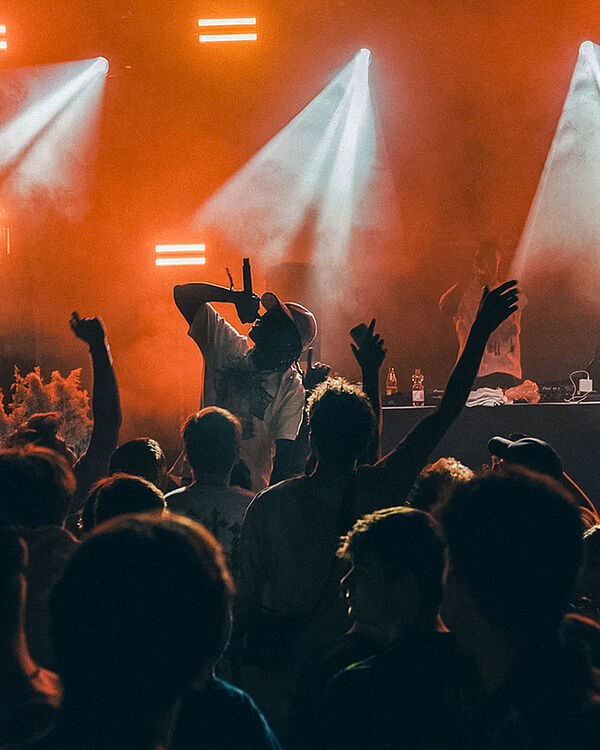 Foto von Sänger und Publikum auf dem Festival