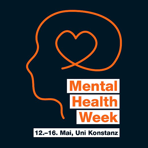 Grafik zur Mental-Health-Week: Linie, die einen Kopf mit einem Herz in der Mitte bildet