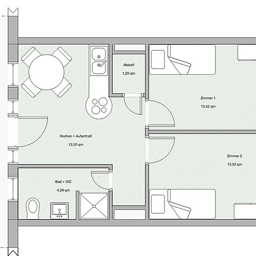 Ground plan 2-bed shared apartment